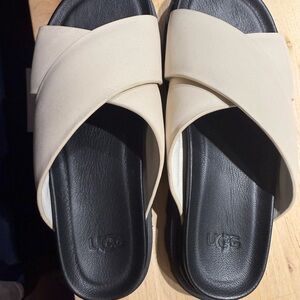 UGG Women's Cream Cross-Band Slide Sandals with Black Footbed